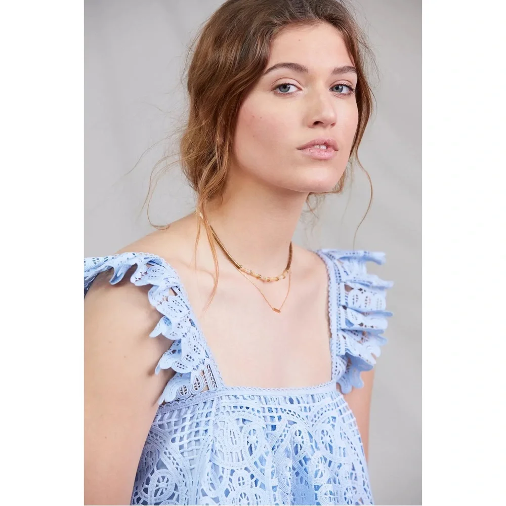 Anthropologie Ruffled Lace Tank - BLUE - NWT - XL - Picture 4 of 11